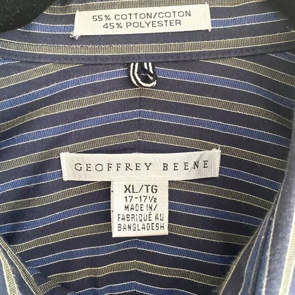 Geoffrey Beene Shirt Mens XL 17-17-1/2 Striped Button Down Long Sleeve - Picture 9 of 9